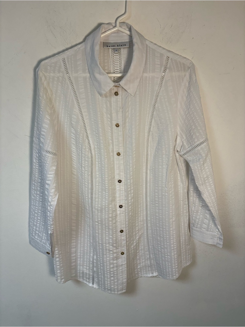 Heidi Klein White Button Front Eyelet Blouse Small